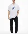 Erkek Asit Yıkamalı Oversize Tişört Bisiklet Yaka Kısa Kol T-shirt - Beyaz
