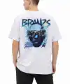 Erkek Asit Yıkamalı Oversize Tişört Bisiklet Yaka Kısa Kol T-shirt - Beyaz