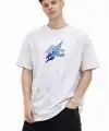 Erkek Asit Yıkamalı Oversize Tişört Bisiklet Yaka Kısa Kol T-shirt - Beyaz