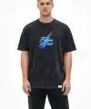 Erkek Asit Yıkamalı Oversize Tişört Bisiklet Yaka Kısa Kol T-shirt - Siyah