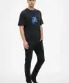 Erkek Asit Yıkamalı Oversize Tişört Bisiklet Yaka Kısa Kol T-shirt - Siyah
