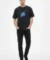 Erkek Asit Yıkamalı Oversize Tişört Bisiklet Yaka Kısa Kol T-shirt - Siyah