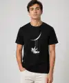 Erkek Astronot Ay Temalı Tişört Kısa Kol Yazlık Bisiklet Yaka T-Shirt - Siyah