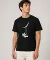 Erkek Astronot Ay Temalı Tişört Kısa Kol Yazlık Bisiklet Yaka T-Shirt - Siyah