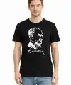 Erkek Atatürk Baskılı Tişört Kısa Kollu Bisiklet Yaka T-Shirt - Siyah