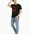 Erkek Atatürk Baskılı Tişört Kısa Kollu Bisiklet Yaka T-Shirt - Siyah