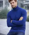 Erkek Balıkçı Yaka Boğazlı Triko Kazak Kalın Fitilli Regular Fit - İndigo