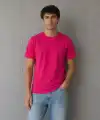 Erkek Basic Pamuklu Tişört Bisiklet Yaka Düz Renk Regular Fit T-Shirt - Fuşya