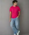 Erkek Basic Pamuklu Tişört Bisiklet Yaka Düz Renk Regular Fit T-Shirt - Fuşya