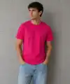 Erkek Basic Pamuklu Tişört Bisiklet Yaka Düz Renk Regular Fit T-Shirt - Fuşya
