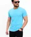 Erkek Basic Tişört Bisiklet Yaka Kısa Kol Günlük Yazlık Slim fit T-Shirt - Açık Mavi