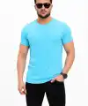 Erkek Basic Tişört Bisiklet Yaka Kısa Kol Günlük Yazlık Slim fit T-Shirt - Açık Mavi