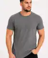 Erkek Basic Tişört Bisiklet Yaka Kısa Kol Günlük Yazlık Slim fit T-Shirt - Antrasit