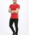 Erkek Basic Tişört Bisiklet Yaka Kısa Kol Günlük Yazlık Slim fit T-Shirt - Kırmızı