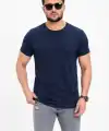 Erkek Basic Tişört Bisiklet Yaka Kısa Kol Günlük Yazlık Slim fit T-Shirt - Lacivert