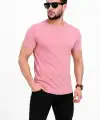Erkek Basic Tişört Bisiklet Yaka Kısa Kol Günlük Yazlık Slim fit T-Shirt - Pembe