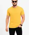 Erkek Basic Tişört Bisiklet Yaka Kısa Kol Günlük Yazlık Slim fit T-Shirt - Sarı