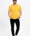 Erkek Basic Tişört Bisiklet Yaka Kısa Kol Günlük Yazlık Slim fit T-Shirt - Sarı