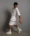 Erkek Baskılı İkili Şortlu Takım - Beyaz