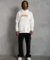 Erkek Baskılı Kapüşonlu 3 iplik pamuklu hoodie Sweatshirt - Beyaz