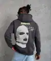 Erkek Baskılı Kapüşonlu 3 iplik pamuklu hoodie Sweatshirt - Gri