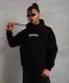 Erkek Baskılı Kapüşonlu 3 iplik pamuklu hoodie Sweatshirt - Siyah
