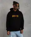 Erkek Baskılı Kapüşonlu 3 iplik pamuklu hoodie Sweatshirt - Siyah