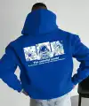 Erkek Baskılı Kapüşonlu Cepli Hoodie 3 İplik Pamuklu Sweatshirt - Saks Mavisi