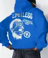 Erkek Baskılı Kapüşonlu Cepli Hoodie 3 İplik Pamuklu Sweatshirt - Saks Mavisi