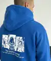 Erkek Baskılı Kapüşonlu Cepli Hoodie 3 İplik Pamuklu Sweatshirt - Saks Mavisi