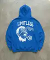 Erkek Baskılı Kapüşonlu Cepli Hoodie 3 İplik Pamuklu Sweatshirt - Saks Mavisi