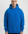 Erkek Baskılı Kapüşonlu Cepli Hoodie 3 İplik Pamuklu Sweatshirt - Saks Mavisi