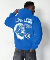 Erkek Baskılı Kapüşonlu Cepli Hoodie 3 İplik Pamuklu Sweatshirt - Saks Mavisi