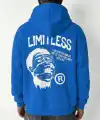 Erkek Baskılı Kapüşonlu Cepli Hoodie 3 İplik Pamuklu Sweatshirt - Saks Mavisi