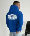 Erkek Baskılı Kapüşonlu Cepli Hoodie 3 İplik Pamuklu Sweatshirt - Saks Mavisi