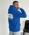 Erkek Baskılı Kapüşonlu Cepli Hoodie 3 İplik Pamuklu Sweatshirt - Saks Mavisi