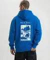 Erkek Baskılı Kapüşonlu Cepli Hoodie 3 İplik Pamuklu Sweatshirt - Saks Mavisii