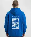 Erkek Baskılı Kapüşonlu Cepli Hoodie 3 İplik Pamuklu Sweatshirt - Saks Mavisii