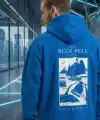 Erkek Baskılı Kapüşonlu Cepli Hoodie 3 İplik Pamuklu Sweatshirt - Saks Mavisii