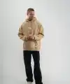 Erkek Baskılı Kapüşonlu Oversize 3 İplik Pamuklu SweatShirt Hoodie - Füme