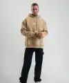 Erkek Baskılı Kapüşonlu Oversize 3 İplik Pamuklu SweatShirt Hoodie - Füme