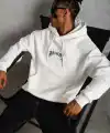 Erkek Baskılı Kapüşonlu ve Kanguru Cepli Sweatshirt hoodie - Beyaz