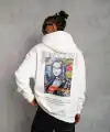 Erkek Baskılı Kapüşonlu ve Kanguru Cepli Sweatshirt hoodie - Beyaz