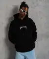 Erkek Baskılı Kapüşonlu ve Kanguru Cepli Sweatshirt hoodie- Siyah