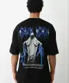 Erkek Baskılı Oversize  Kısa kol T-Shirt - Siyah