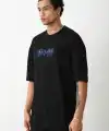 Erkek Baskılı Oversize  Kısa kol T-Shirt - Siyah