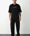 Erkek Baskılı Oversize  Kısa kol T-Shirt - Siyah