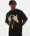 Erkek Baskılı T-Shirt Kısa Kol Bisiklet Yaka Rahat Kalıp Günlük Tişört - Siyah