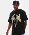 Erkek Baskılı T-Shirt Kısa Kol Bisiklet Yaka Rahat Kalıp Günlük Tişört - Siyah