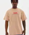 Erkek Baskılı T-Shirt Kısa Kol Bisiklet Yaka Rahat Kalıp Tişört  - Bej